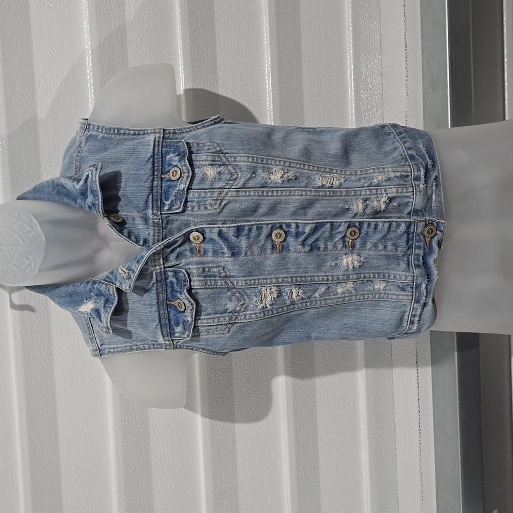 Hollister Women’s Distressed Denim Jean Vest Size Small